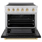 ZLINE Autograph Edition 36 in. 5.2 cu. ft. Paramount Induction Range with 5 Element Cooktop and Electric Convection Oven in Stainless Steel with Black Matte Door and Polished Gold Accents, Open Box-Good Condition