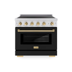 ZLINE Autograph Edition 36 in. 5.2 cu. ft. Paramount Induction Range with 5 Element Cooktop and Electric Convection Oven in Stainless Steel with Black Matte Door and Polished Gold Accents, Open Box-Great Condition