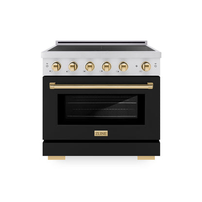 ZLINE Autograph Edition 36 in. 5.2 cu. ft. Paramount Induction Range with 5 Element Cooktop and Electric Convection Oven in Stainless Steel with Black Matte Door and Polished Gold Accents, Open Box-Great Condition