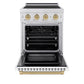 ZLINE Autograph Edition 24 in. 3.2 cu. ft. Paramount Induction Range with 3 Element Cooktop and Electric Convection Oven in Stainless Steel with White Matte Door and Champagne Bronze Accents, Open Box-Great Condition