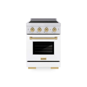 ZLINE Autograph Edition 24 in. 3.2 cu. ft. Paramount Induction Range with 3 Element Cooktop and Electric Convection Oven in Stainless Steel with White Matte Door and Champagne Bronze Accents (SINRZ-WM-24-CB) main image.