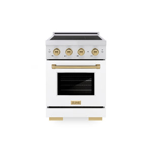 ZLINE Autograph Edition 24 in. 3.2 cu. ft. Paramount Induction Range with 3 Element Cooktop and Electric Convection Oven in Stainless Steel with White Matte Door and Champagne Bronze Accents, Open Box-Great Condition main image.