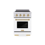 ZLINE Autograph Edition 24 in. 3.2 cu. ft. Paramount Induction Range with 3 Element Cooktop and Electric Convection Oven in Stainless Steel with White Matte Door and Champagne Bronze Accents, Open Box-Good Condition