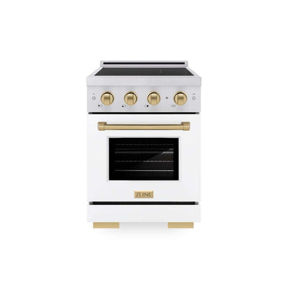ZLINE Autograph Edition 24 in. 3.2 cu. ft. Paramount Induction Range with 3 Element Cooktop and Electric Convection Oven in Stainless Steel with White Matte Door and Champagne Bronze Accents, Open Box-Good Condition