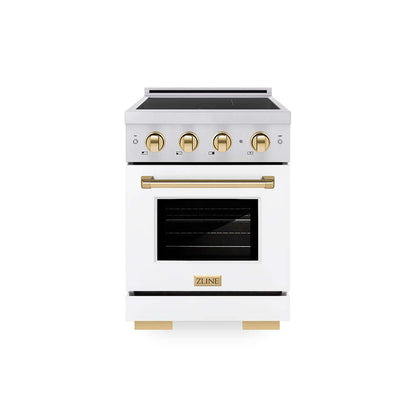 ZLINE Autograph Edition 24 in. 3.2 cu. ft. Paramount Induction Range with 3 Element Cooktop and Electric Convection Oven in Stainless Steel with White Matte Door and Polished Gold Accents (SINRZ-WM-24-G)