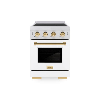 ZLINE Autograph Edition 24 in. 3.2 cu. ft. Paramount Induction Range with 3 Element Cooktop and Electric Convection Oven in Stainless Steel with White Matte Door and Polished Gold Accents, Open Box-Great Condition
