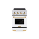ZLINE Autograph Edition 24 in. 3.2 cu. ft. Paramount Induction Range with 3 Element Cooktop and Electric Convection Oven in Stainless Steel with White Matte Door and Polished Gold Accents, Open Box-Good Condition