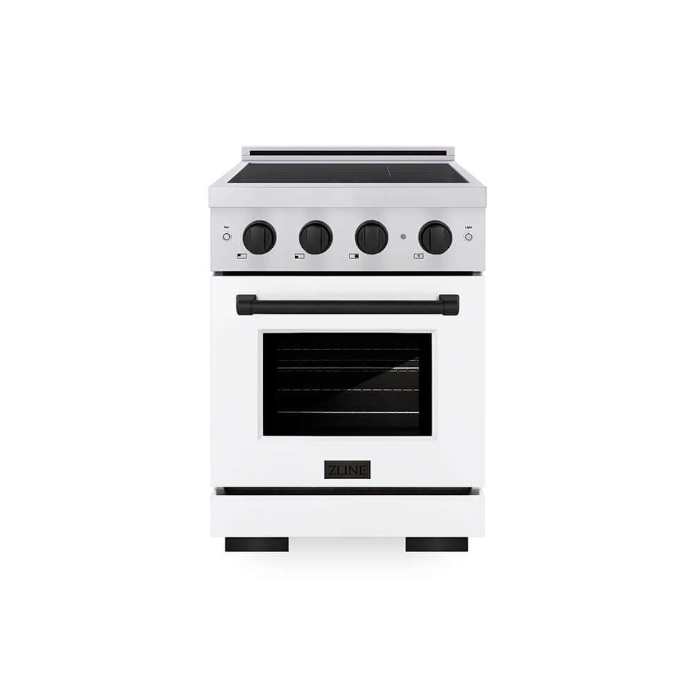 ZLINE Autograph Edition 24 in. 3.2 cu. ft. Paramount Induction Range with 3 Element Cooktop and Electric Convection Oven in Stainless Steel with White Matte Door and Matte Black Accents (SINRZ-WM-24-MB)