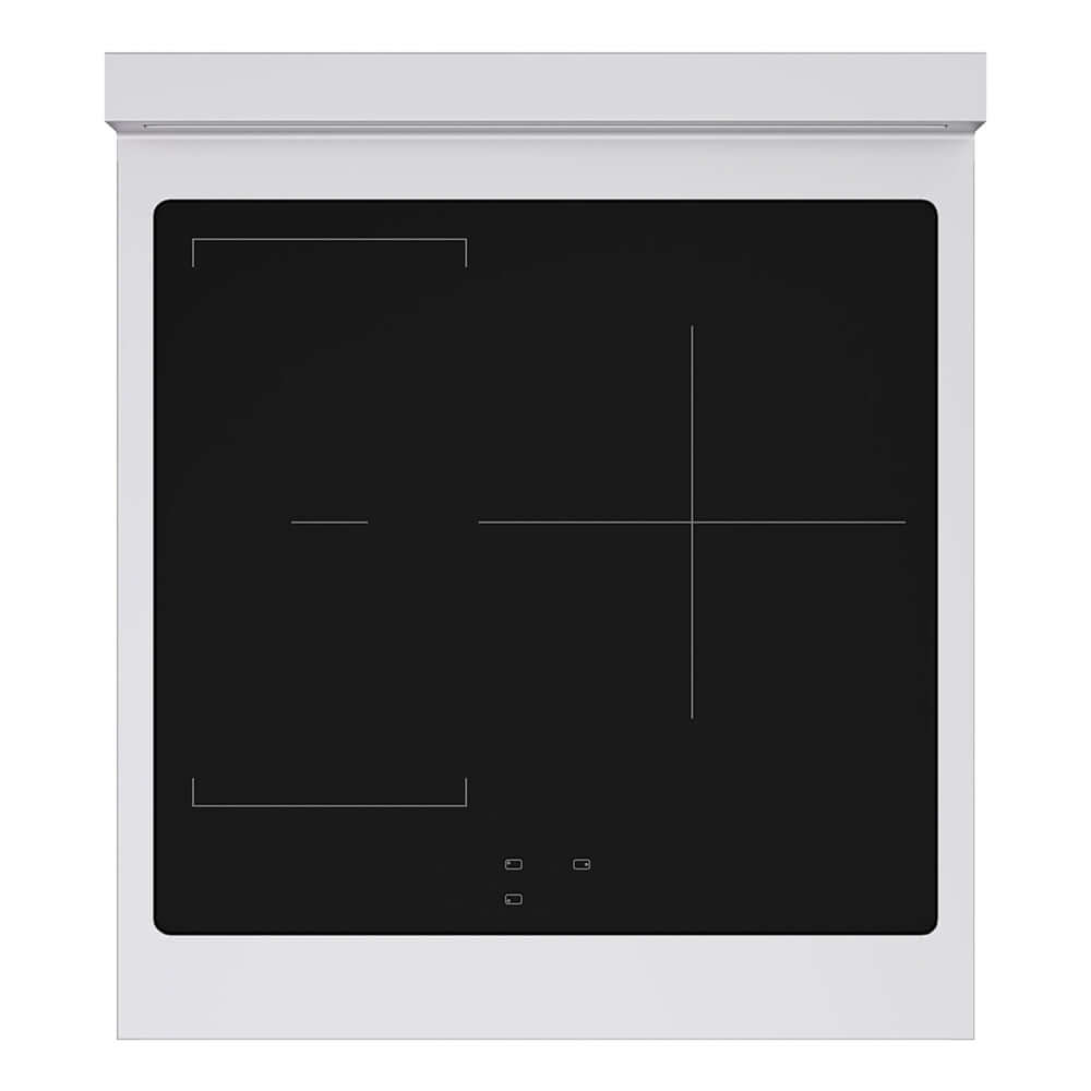 ZLINE Autograph Edition 24 in. 3.2 cu. ft. Paramount Induction Range with 3 Element Cooktop and Electric Convection Oven in Stainless Steel with White Matte Door and Matte Black Accents (SINRZ-WM-24-MB) top-down, above cooktop.