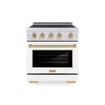 ZLINE Autograph Edition 30 in. 4.2 cu. ft. Paramount Induction Range with 4 Element Cooktop and Electric Convection Oven in Stainless Steel with White Matte Door and Champagne Bronze Accents, Open Box-Good Condition