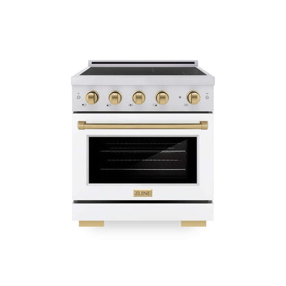 ZLINE Autograph Edition 30 in. 4.2 cu. ft. Paramount Induction Range with 4 Element Cooktop and Electric Convection Oven in Stainless Steel with White Matte Door and Champagne Bronze Accents, Open Box-Good Condition