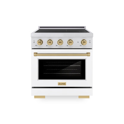 ZLINE Autograph Edition 30 in. 4.2 cu. ft. Paramount Induction Range with 4 Element Cooktop and Electric Convection Oven in Stainless Steel with White Matte Door and Champagne Bronze Accents, Open Box-Great Condition