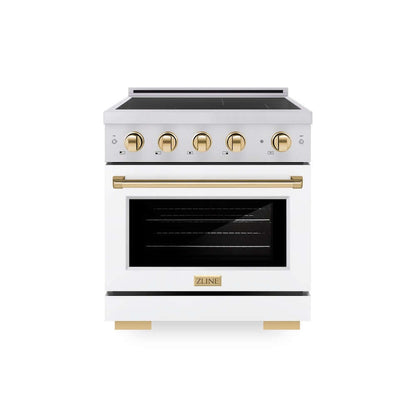 ZLINE Autograph Edition 30 in. 4.2 cu. ft. Paramount Induction Range with 4 Element Cooktop and Electric Convection Oven in Stainless Steel with White Matte Door and Polished Gold Accents, Open Box-Good Condition