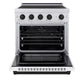 ZLINE Autograph Edition 30 in. 4.2 cu. ft. Paramount Induction Range with 4 Element Cooktop and Electric Convection Oven in Stainless Steel with White Matte Door and Matte Black Accents (SINRZ-WM-30-MB) front, oven open.
