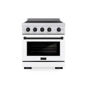 ZLINE Autograph Edition 30 in. 4.2 cu. ft. Paramount Induction Range with 4 Element Cooktop and Electric Convection Oven in Stainless Steel with White Matte Door and Matte Black Accents (SINRZ-WM-30-MB) main image.