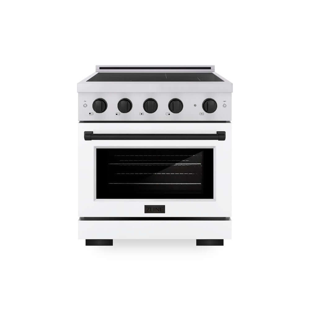 ZLINE Autograph Edition 30 in. 4.2 cu. ft. Paramount Induction Range with 4 Element Cooktop and Electric Convection Oven in Stainless Steel with White Matte Door and Matte Black Accents, Open Box-Good Condition