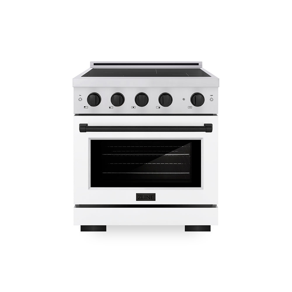 ZLINE Autograph Edition 30 in. 4.2 cu. ft. Paramount Induction Range with 4 Element Cooktop and Electric Convection Oven in Stainless Steel with White Matte Door and Matte Black Accents, Open Box-Great Condition main image.