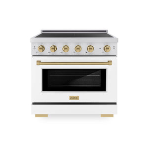 ZLINE Autograph Edition 36 in. 5.2 cu. ft. Paramount Induction Range with 5 Element Cooktop and Electric Convection Oven in Stainless Steel with White Matte Door and Champagne Bronze Accents, Open Box-Great Condition main image.