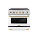 ZLINE Autograph Edition 36 in. 5.2 cu. ft. Paramount Induction Range with 5 Element Cooktop and Electric Convection Oven in Stainless Steel with White Matte Door and Champagne Bronze Accents, Open Box-Good Condition