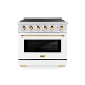 ZLINE Autograph Edition 36 in. 5.2 cu. ft. Paramount Induction Range with 5 Element Cooktop and Electric Convection Oven in Stainless Steel with White Matte Door and Polished Gold Accents, Open Box-Great Condition main image.