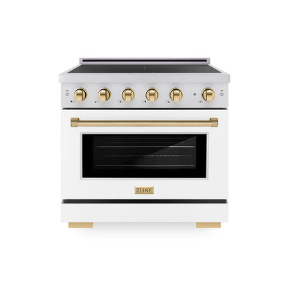ZLINE Autograph Edition 36 in. 5.2 cu. ft. Paramount Induction Range with 5 Element Cooktop and Electric Convection Oven in Stainless Steel with White Matte Door and Polished Gold Accents, Open Box-Great Condition