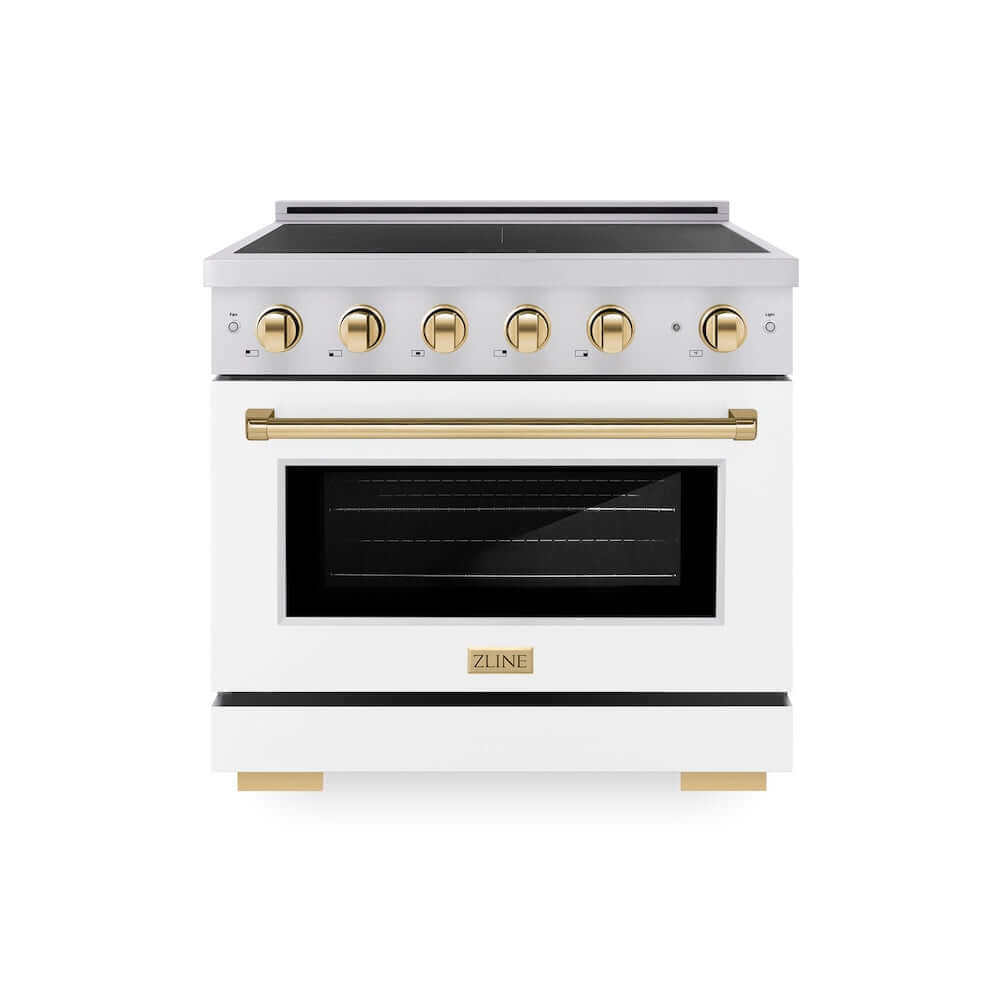 ZLINE Autograph Edition 36 in. 5.2 cu. ft. Paramount Induction Range with 5 Element Cooktop and Electric Convection Oven in Stainless Steel with White Matte Door and Polished Gold Accents, Open Box-Good Condition