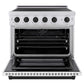 ZLINE Autograph Edition 36 in. 5.2 cu. ft. Paramount Induction Range with 5 Element Cooktop and Electric Convection Oven in Stainless Steel with White Matte Door and Matte Black Accents (SINRZ-WM-36-MB) front, oven open.