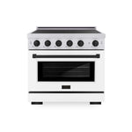 ZLINE Autograph Edition 36 in. 5.2 cu. ft. Paramount Induction Range with 5 Element Cooktop and Electric Convection Oven in Stainless Steel with White Matte Door and Matte Black Accents (SINRZ-WM-36-MB) main image.