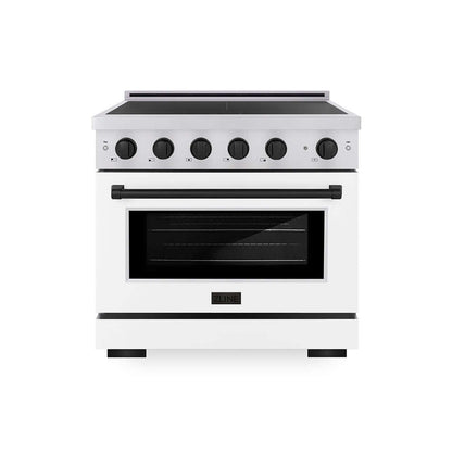 ZLINE Autograph Edition 36 in. 5.2 cu. ft. Paramount Induction Range with 5 Element Cooktop and Electric Convection Oven in Stainless Steel with White Matte Door and Matte Black Accents (SINRZ-WM-36-MB) main image.