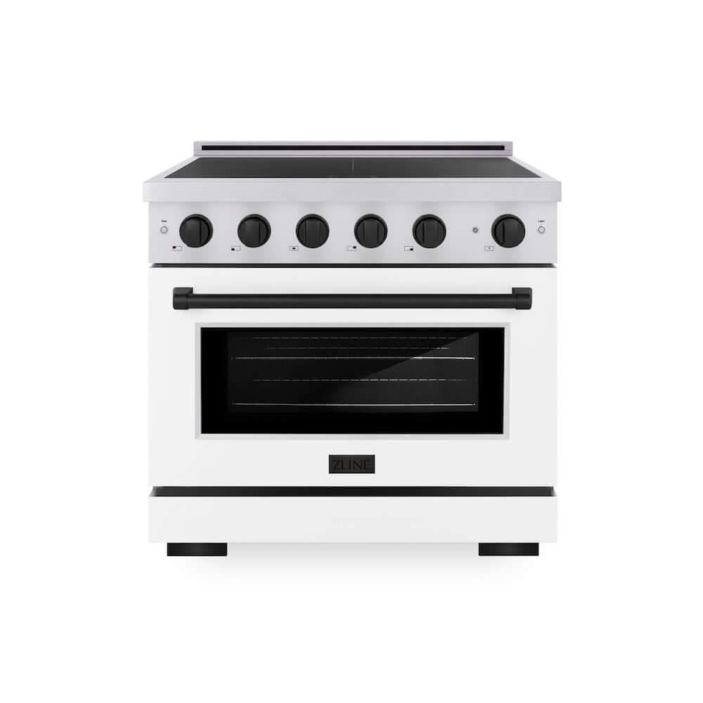 ZLINE Autograph Edition 36 in. 5.2 cu. ft. Paramount Induction Range with 5 Element Cooktop and Electric Convection Oven in Stainless Steel with White Matte Door and Matte Black Accents, Open Box-Good Condition