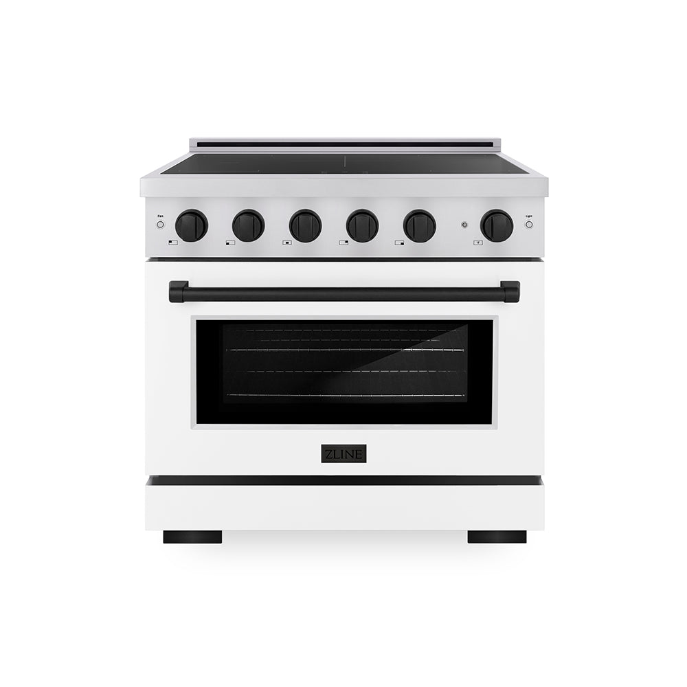 ZLINE Autograph Edition 36 in. 5.2 cu. ft. Paramount Induction Range with 5 Element Cooktop and Electric Convection Oven in Stainless Steel with White Matte Door and Matte Black Accents, Open Box-Great Condition main image.