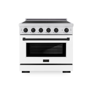 ZLINE Autograph Edition 36 in. 5.2 cu. ft. Paramount Induction Range with 5 Element Cooktop and Electric Convection Oven in Stainless Steel with White Matte Door and Matte Black Accents, Open Box-Great Condition main image.