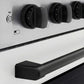 ZLINE Autograph Edition 36 in. 5.2 cu. ft. Paramount Induction Range with 5 Element Cooktop and Electric Convection Oven in Stainless Steel with White Matte Door and Matte Black Accents (SINRZ-WM-36-MB) close-up of oven and cooktop knob controls.