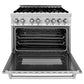ZLINE 36 in. 4.6 cu. ft. Legacy Dual Fuel Range with 6 Burner Gas Cooktop and Electric Convection Oven in Stainless Steel with Griddle (RA-GR-36) front, oven open.