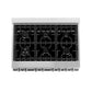 ZLINE 36 in. 4.6 cu. ft. Legacy Dual Fuel Range with 6 Burner Gas Cooktop and Electric Convection Oven in Stainless Steel with Griddle (RA-GR-36) top-down, above cooktop.