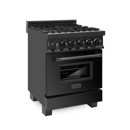 ZLINE 24 in. 2.8 cu. ft. Legacy Dual Fuel Range with 4 Burner Gas Cooktop and Electric Convection Oven in Black Stainless Steel, Open Box-Good Condition