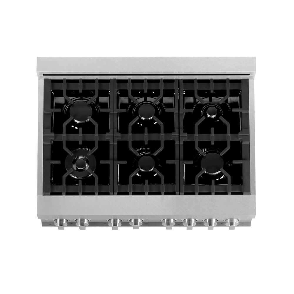 ZLINE 36 in. Kitchen Package with Fingerprint Resistant Stainless Dual Fuel Range, Ducted Vent Range Hood and Tall Tub Dishwasher (3KP-RASRH36-DWV)