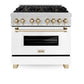 ZLINE Autograph Edition 36 in. 4.6 cu. ft. Legacy Dual Fuel Range with 6 Burner Gas Cooktop and Electric Convection Oven in Satin Stainless Steel with White Matte Door and Polished Gold Accents, Open Box-Great Condition