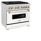 ZLINE Autograph Edition 36 in. 4.6 cu. ft. Legacy Dual Fuel Range with 6 Burner Gas Cooktop and Electric Convection Oven in Satin Stainless Steel with White Matte Door and Polished Gold Accents, Open Box-Great Condition