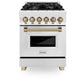 ZLINE Autograph Edition 24 in. 2.8 cu. ft. Legacy Dual Fuel Range with 4 Burner Gas Cooktop and Electric Convection Oven in Stainless Steel and Champagne Bronze Accents, Open Box-Great Condition