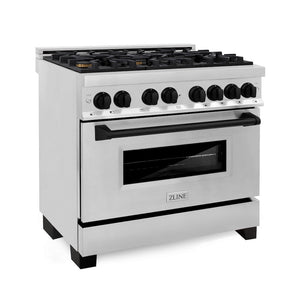 ZLINE Autograph Edition 36 in. 4.6 cu. ft. Legacy Dual Fuel Range with 6 Burner Gas Cooktop and Electric Convection Oven in Stainless Steel and Matte Black Accents, Open Box-Great Condition main image.