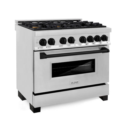 ZLINE Autograph Edition 36 in. 4.6 cu. ft. Legacy Dual Fuel Range with 6 Burner Gas Cooktop and Electric Convection Oven in Stainless Steel and Matte Black Accents, Open Box-Great Condition