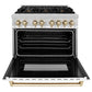 ZLINE Autograph Edition 36 in. 4.6 cu. ft. Legacy Dual Fuel Range with 6 Burner Gas Cooktop and Electric Convection Oven in Stainless Steel with White Matte Door and Polished Gold Accents (RAZ-WM-36-G)