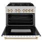 ZLINE Autograph Edition 36 in. 4.6 cu. ft. Legacy Dual Fuel Range with 6 Burner Gas Cooktop and Electric Convection Oven in Stainless Steel with White Matte Door and Polished Gold Accents, Open Box-Good Condition
