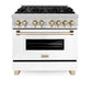 ZLINE Autograph Edition 36 in. 4.6 cu. ft. Legacy Dual Fuel Range with 6 Burner Gas Cooktop and Electric Convection Oven in Stainless Steel with White Matte Door and Polished Gold Accents, Open Box-Good Condition