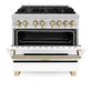 ZLINE Autograph Edition 36 in. 4.6 cu. ft. Legacy Dual Fuel Range with 6 Burner Gas Cooktop and Electric Convection Oven in Stainless Steel with White Matte Door and Polished Gold Accents, Open Box-Good Condition