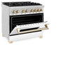 ZLINE Autograph Edition 36 in. 4.6 cu. ft. Legacy Dual Fuel Range with 6 Burner Gas Cooktop and Electric Convection Oven in Stainless Steel with White Matte Door and Polished Gold Accents, Open Box-Good Condition