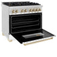 ZLINE Autograph Edition 36 in. 4.6 cu. ft. Legacy Dual Fuel Range with 6 Burner Gas Cooktop and Electric Convection Oven in Stainless Steel with White Matte Door and Polished Gold Accents, Open Box-Good Condition