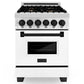 ZLINE Autograph Edition 24 in. 2.8 cu. ft. Legacy Dual Fuel Range with 4 Burner Gas Cooktop and Electric Convection Oven in Stainless Steel with White Matte Door and Matte Black Accents, Open Box-Great Condition
