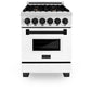 ZLINE Autograph Edition 24 in. 2.8 cu. ft. Legacy Dual Fuel Range with 4 Burner Gas Cooktop and Electric Convection Oven in Stainless Steel with White Matte Door and Matte Black Accents, Open Box-Great Condition